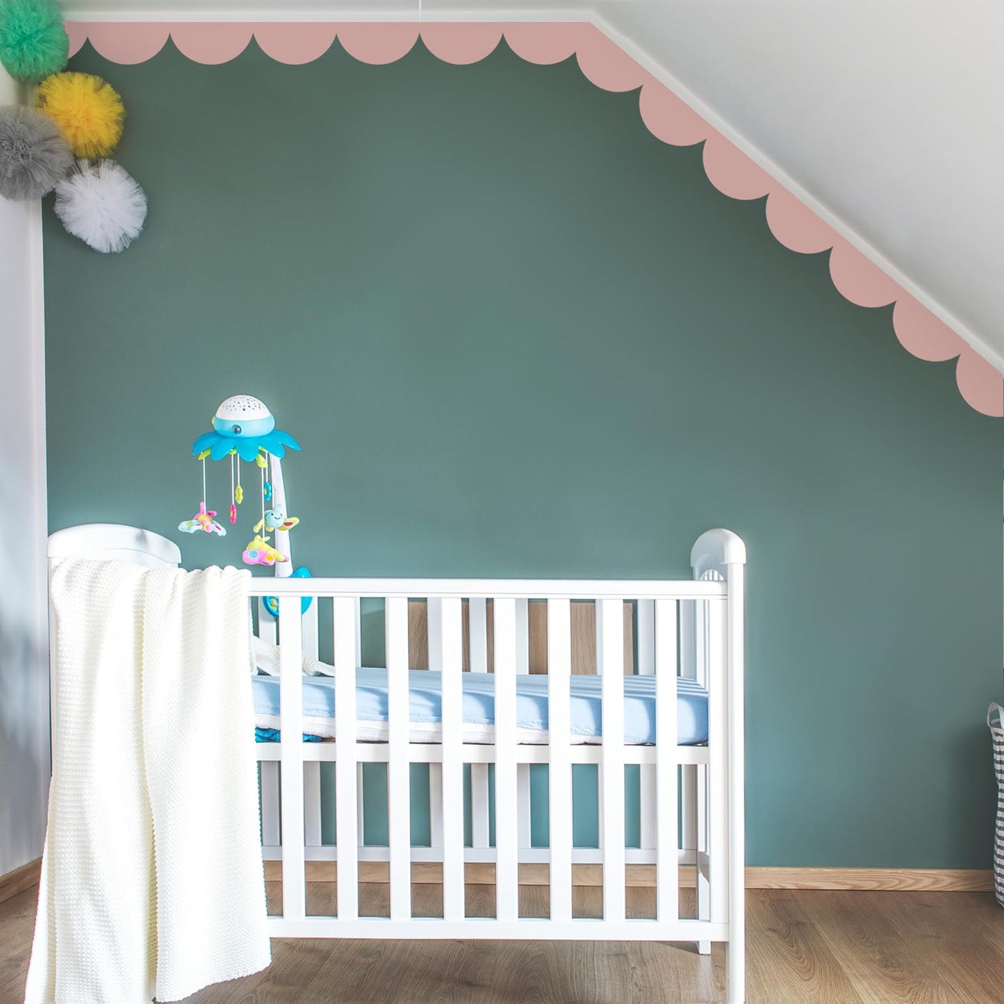 Nuanchu 10 Pcs Pink Peel and Stick Scallop Border Decal Trim 15. 75 Inch Boho Giant Scalloped Edge Wall Sticker Waterproof Vinyl Wall Decals for Kids Girls Bedrooms Playroom Nursery Classroom