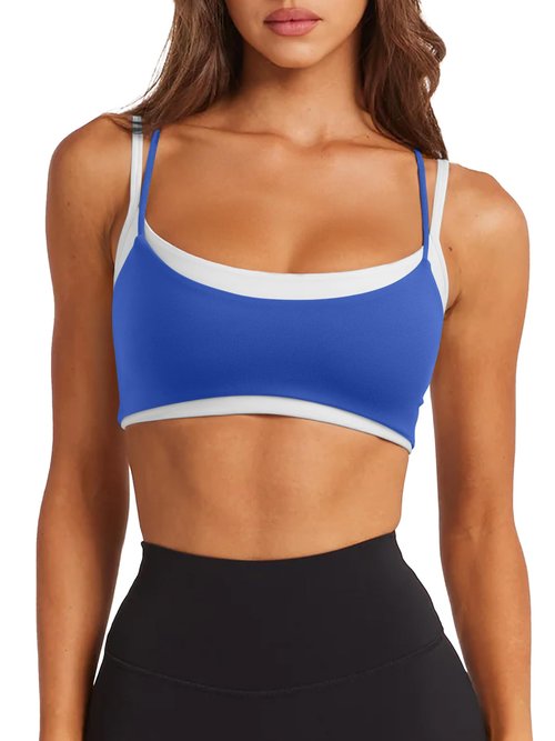 Womens Scoop Neck Workout Tops Sleeveless Cropped Workout Gym Shirts Sexy Sports Bra Cami Double Lined Summer 2026 Running Yoga Pilates Tops with Built in Bra(Klein Blue Medium)