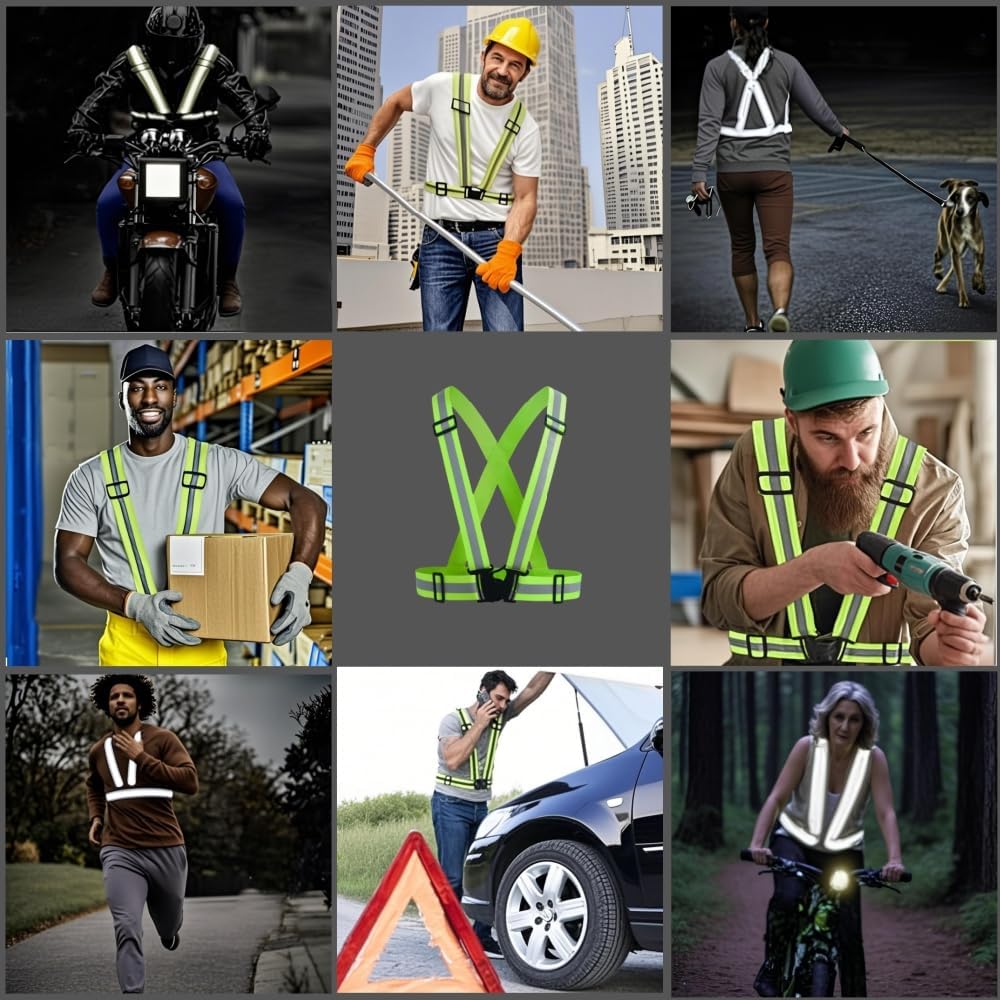 Skiennix Adjustable Reflective Safety Vest - 360° Visibility with Silver Straps for Cycling & Construction