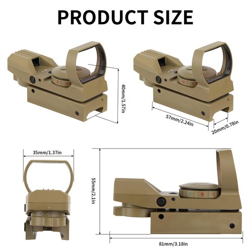 KASENTE Red Green Dot Gun Sight Tactical Reflex Sight with 4 Adjustable Reticles for 20mm Rail Mount