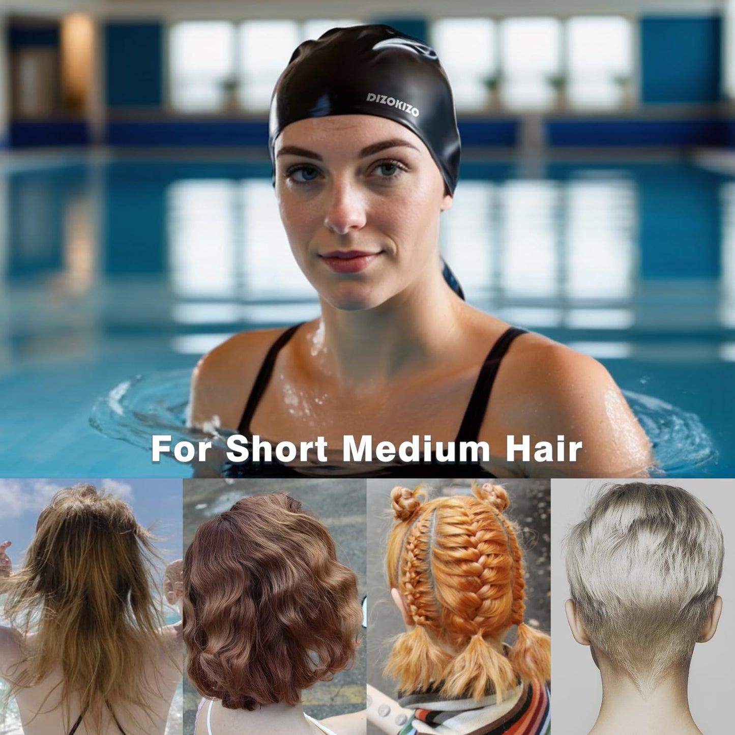 Dizokizo 2pcs High Elasticity Silicone Swim Cap for Women and Men, Comfortable Non-Slip Swimming Caps for Long and Short Hair, Durable Waterproof Swim Hats for Adults, Keep Hair Dry (Grey & Black)