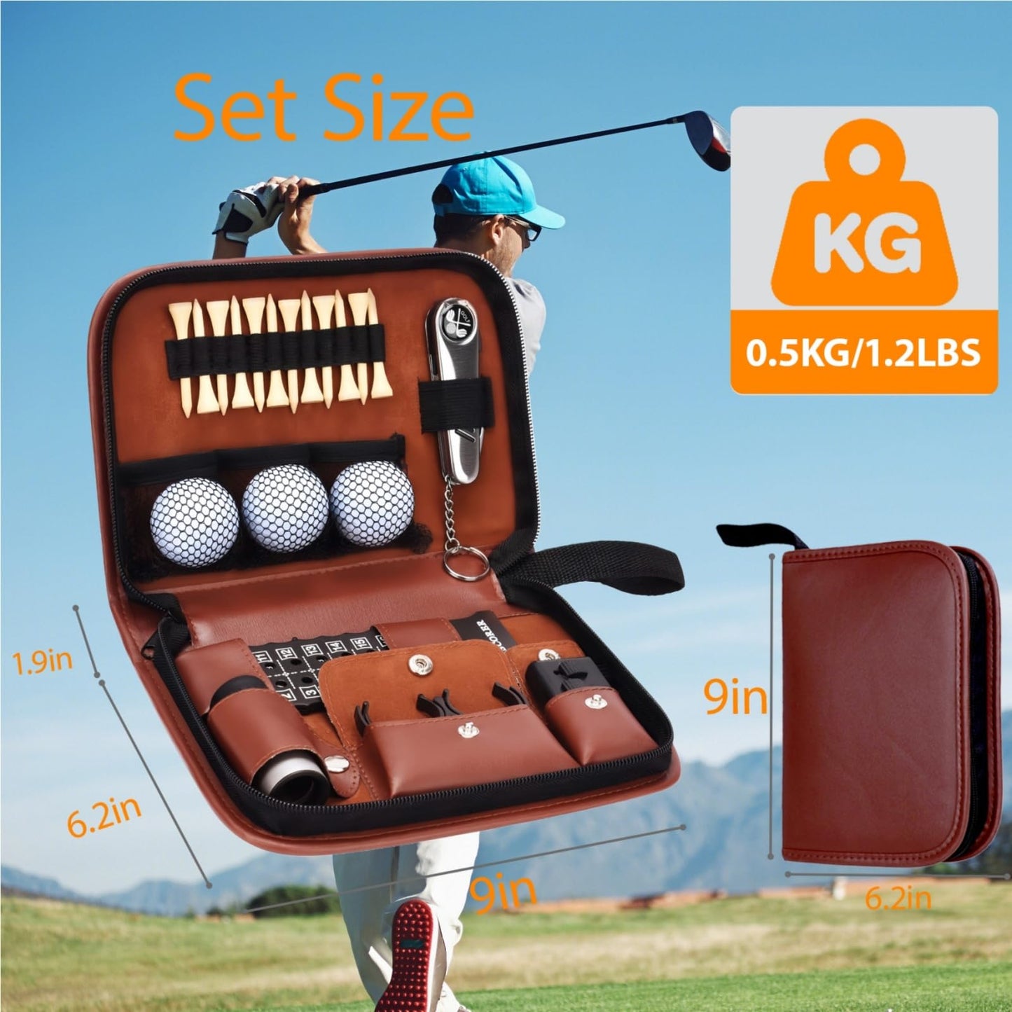 Golf Gift for Men Women, Premium Golf Accessories Kit with Rangefinder, Golf Balls, Tees, Brush, Ball Clamp, Multifunction Repair Knife & Leather Case, Golf Gift Set for Beginners and Pros