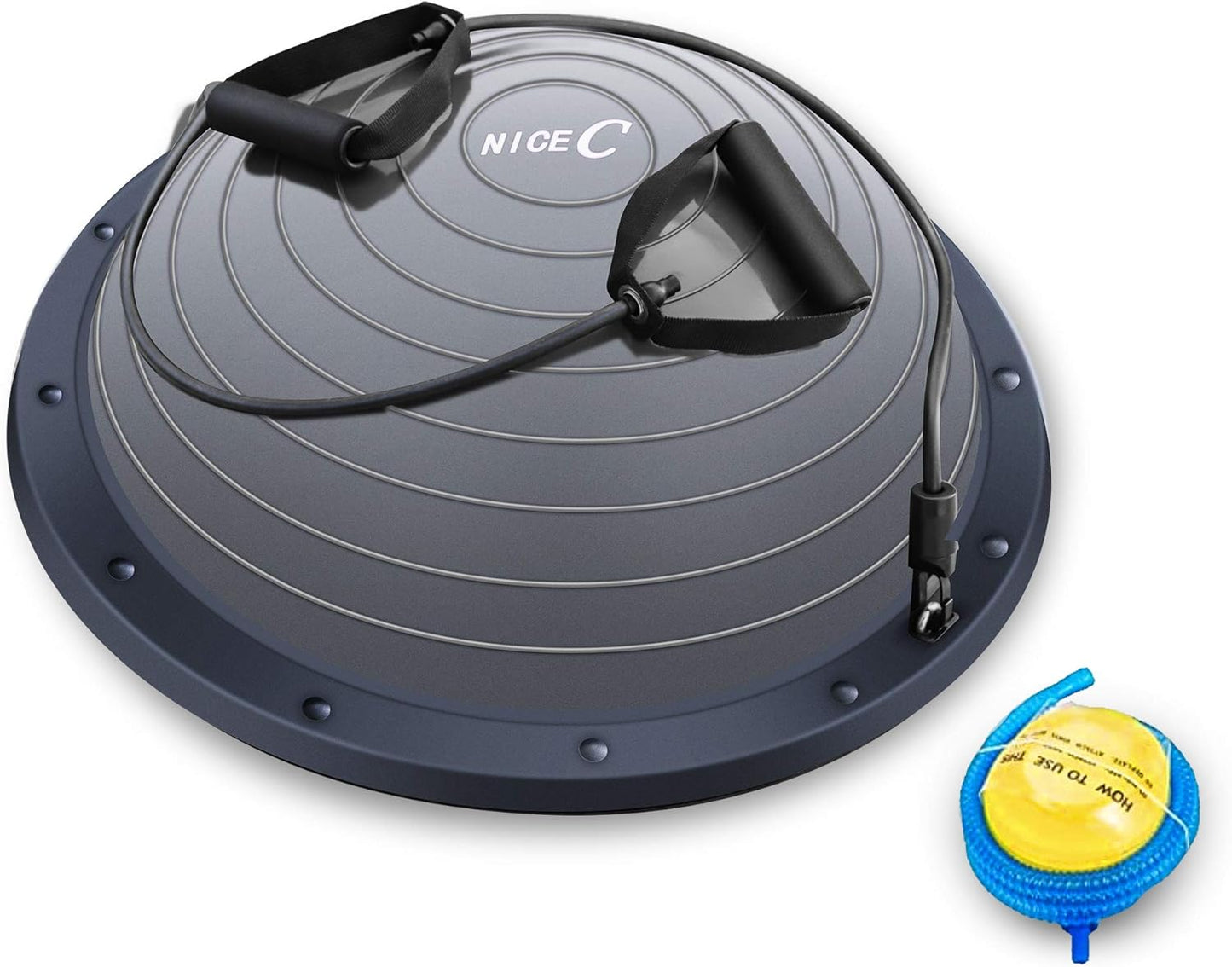 Nice C Balance Ball - Half Balance Trainer with Resistance Band & Bonus Foot Pump | Fitness & Yoga