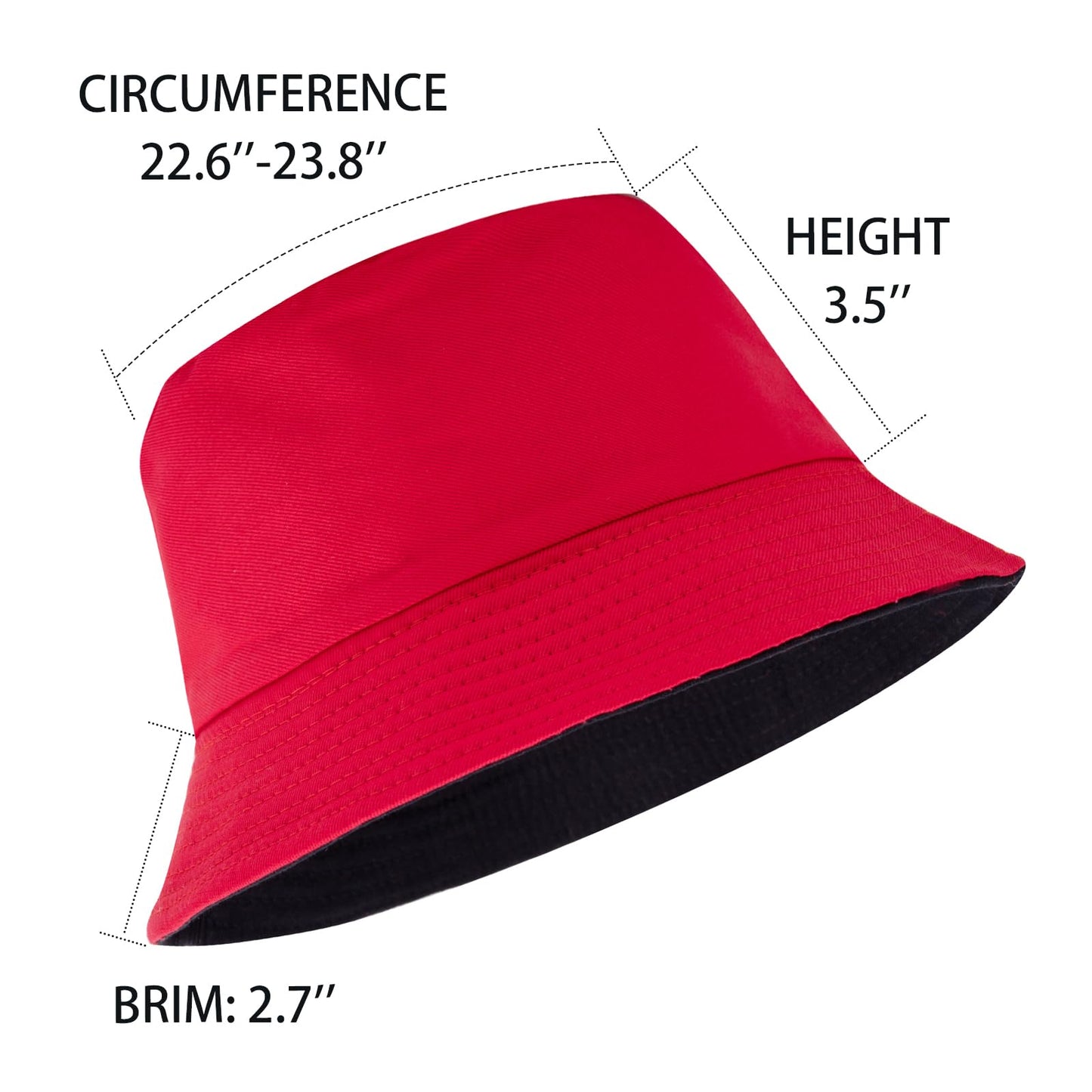 Women Reversible Bucket Hat, Summer Sun Hat for Women, Black- Red