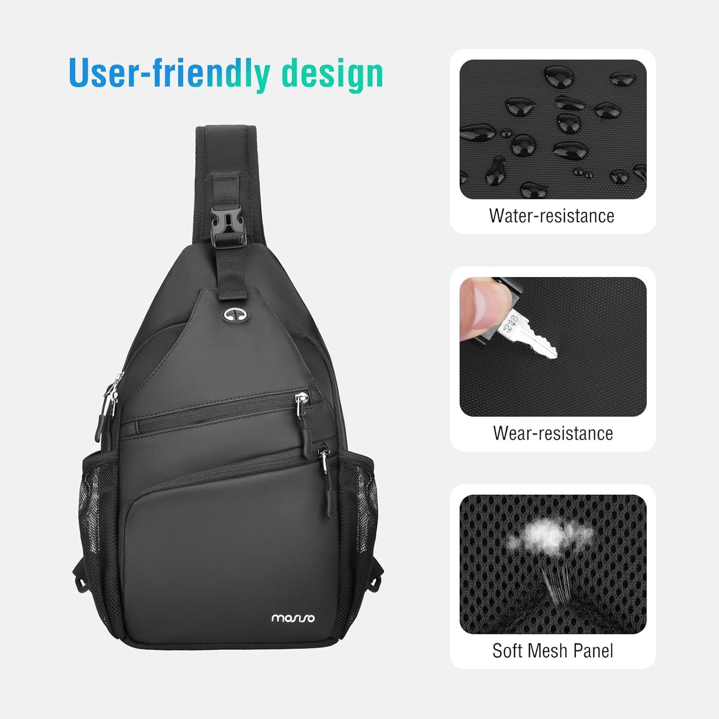 MOSISO Crossbody Sling Bag - Versatile Travel Backpack for Men | Compact Black Chest Bag with Front Pocket