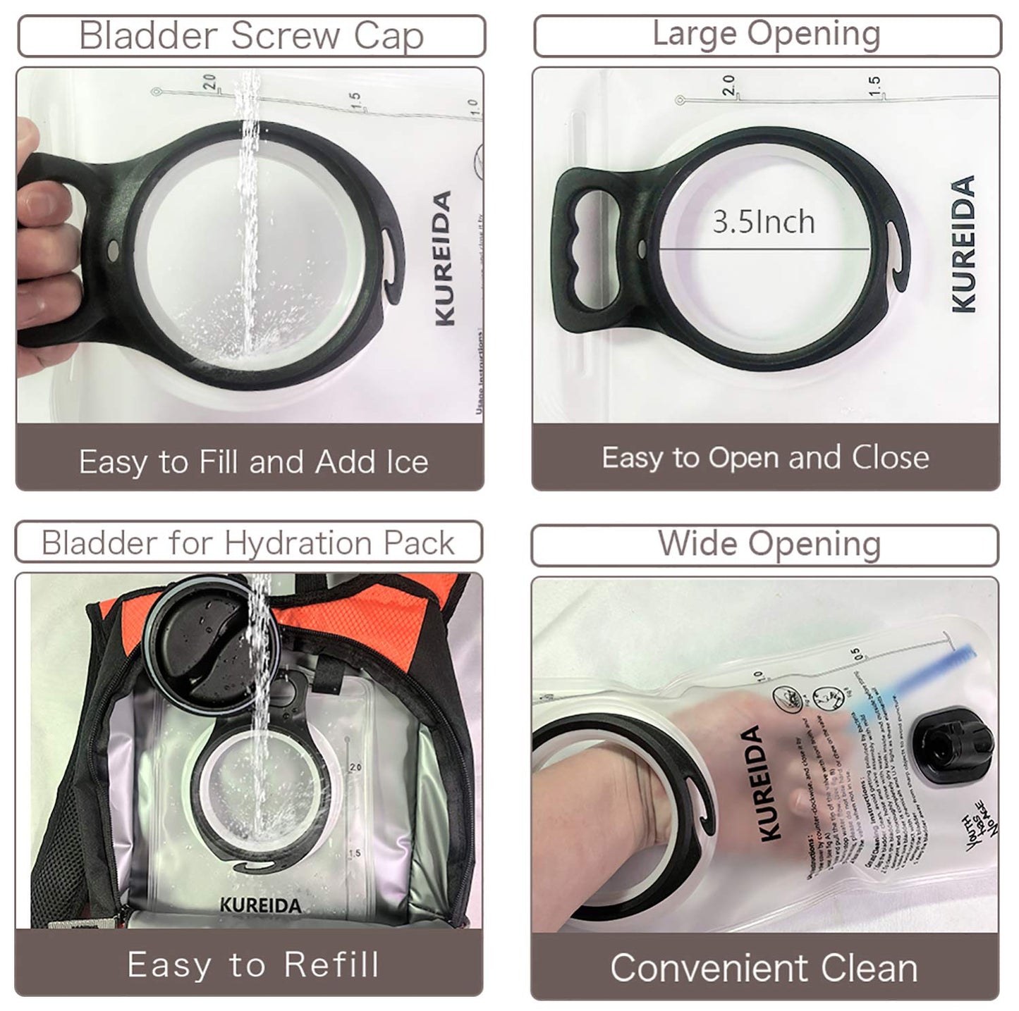 KUREIDA Hydration Bladder 3 Liter Leak Proof Water Reservoir,BPA Free,Wide Opening,Military Water Bladder Combined with Hydration Backpacks for Biking Hiking Running Camping Climbing.White