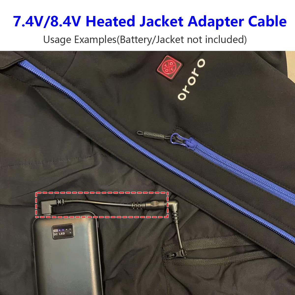 Wamlet 7.4V Heated Jacket and Heated Vest Battery Step-up Adapter Charger for Ororo,Venustas,WASOTO,Topdot, and Gobi Heat Heated Garments and Heated Seating(Black,2pcs)