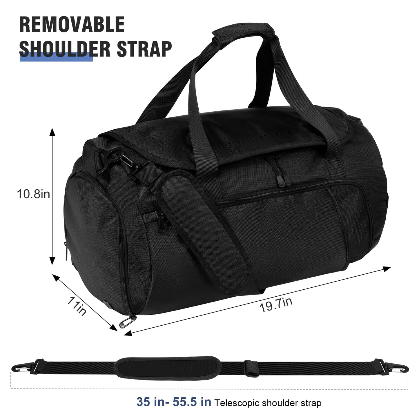 FINYIOE Gym Bag for Men Women With Shoe Compartment & Wet PocketWater Resistant Sports Gym Bag 、shoulder bag、messenger bag Carry On Duffel Bag forWeekend Overnight Traveling (black)