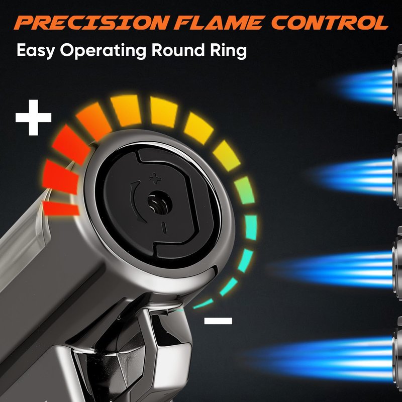 KOACKL Torch Lighter, Refillable Windproof Adjustable Quad Jet Flame Butane Lighter for Candle Grill BBQ Camping Fireworks, 2 Pack (No Fuel Included)