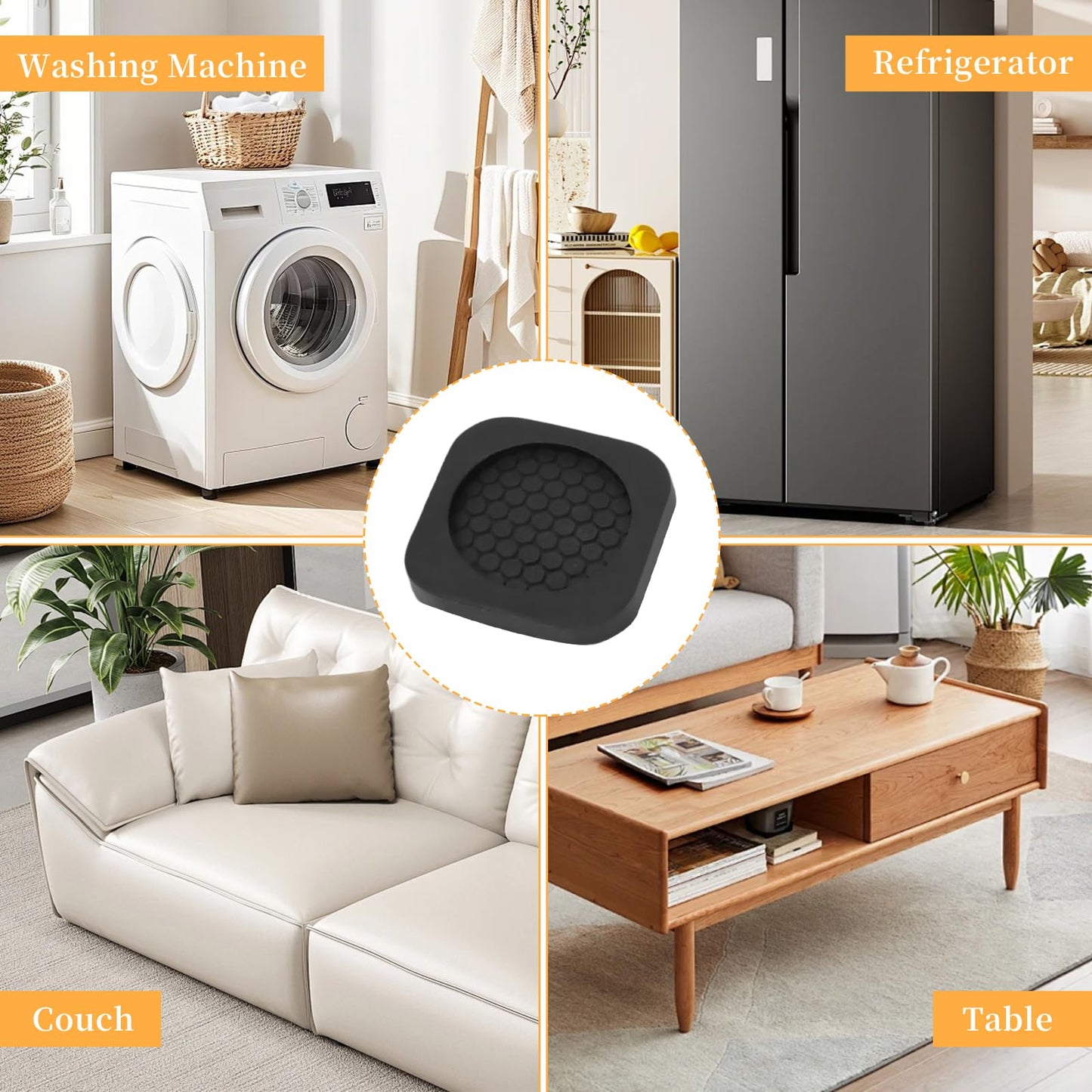 4 Pack Anti Vibration Pad for Washing Machine, Washer and Dryer Pedestals for Shock and Noise Cancelling Support 1000 lbs, Natural Rubber Dryer Foot Pads Protects Laundry Room Floor