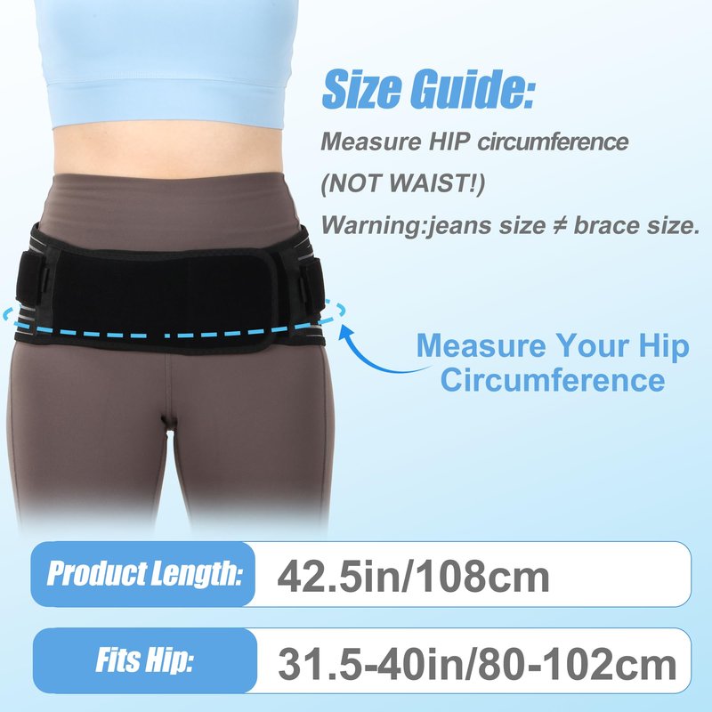 NIdreamCE Sacroiliac SI Joint Hip Belt for Sciatica, Lower Back, Leg & Pelvic Pain Relief - Adjustable Sacroiliac Belt Support Brace for Women and Men (Black)