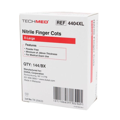 Dukal TEC 4404XL Tech-Med Nitrile Finger Cot, X-Large, 0.08 mm Thickness (Pack of 144)