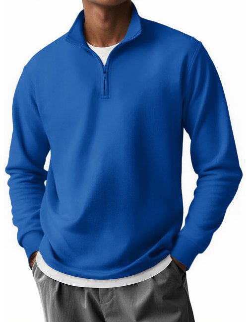 COOFANDY Quarter Zip for Men Regular Fit Lightweight Knitted Mock Neck Pullover Casual Polo Sweatshirts Big and Tall Half Zip Sweaters Blue