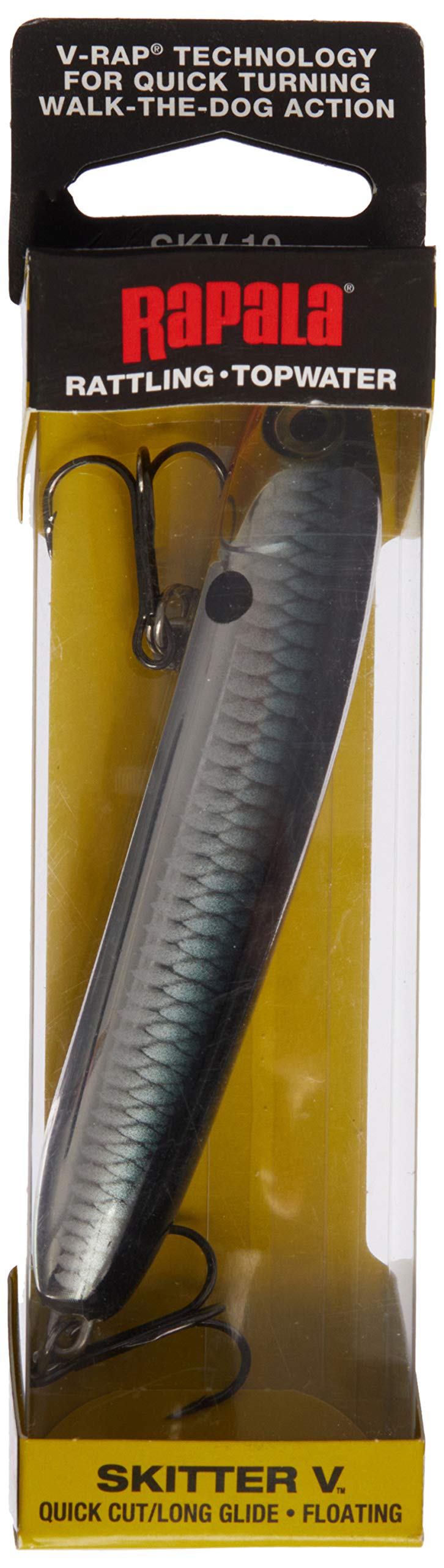 Rapala Skitter V Hard Bait Lure, Freshwater, Size 10, 4" Length, Topwater Depth, Chrome, Package of 1