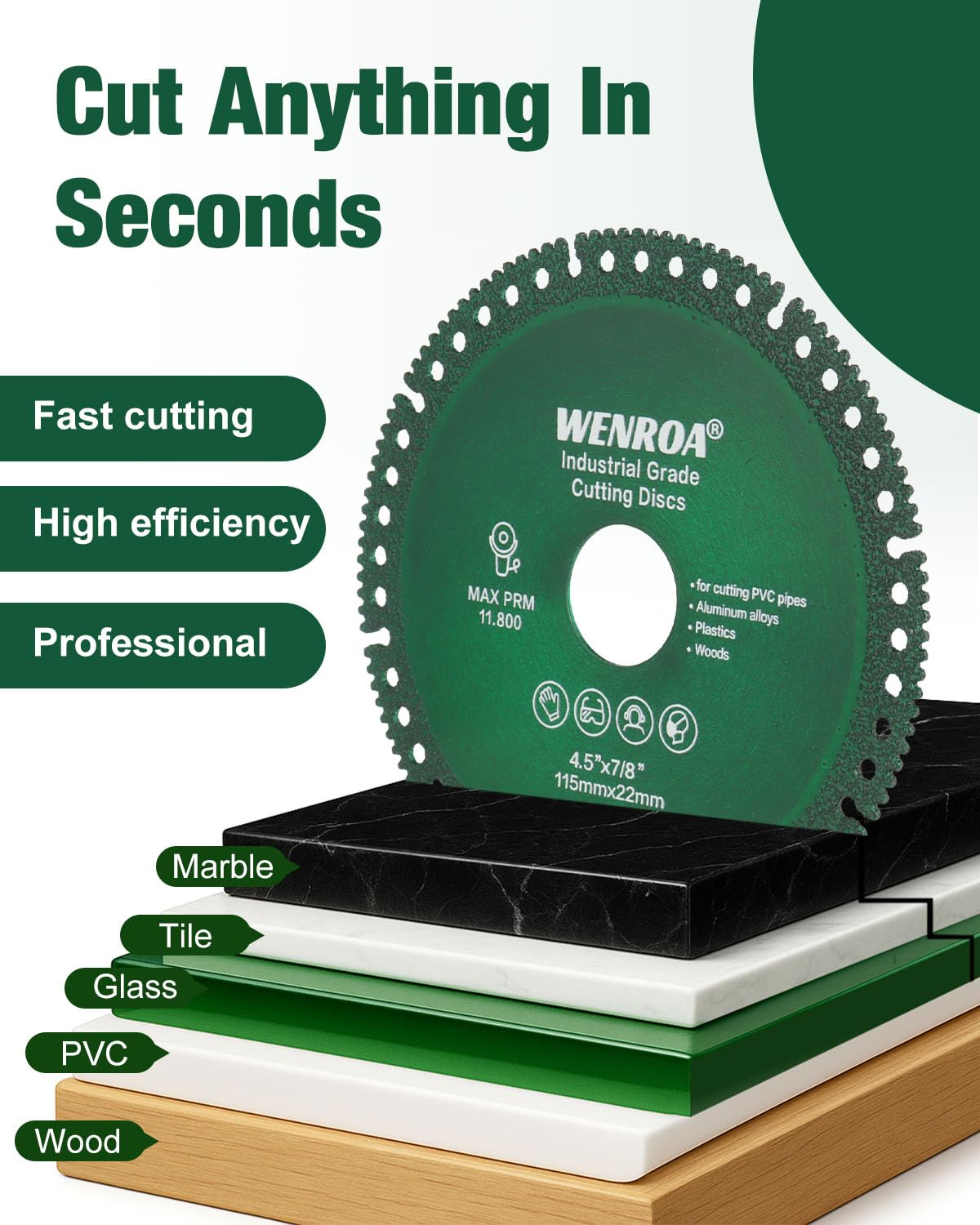 WENORA 2 Pcs Indestructible Disc for Grinder, Cutting Discs 4 1/2" for 7/8" Angle Grinder, Indestructible Disk Diamond Saw Blades for Ceramic PVC Pipe Glass Wood Tile