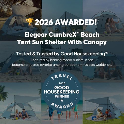 Elegear CumbreX™ Beach Tent - Portable Sun Shelter for 4-5 People | Easy Setup, UPF 50+ UV Protection - Green
