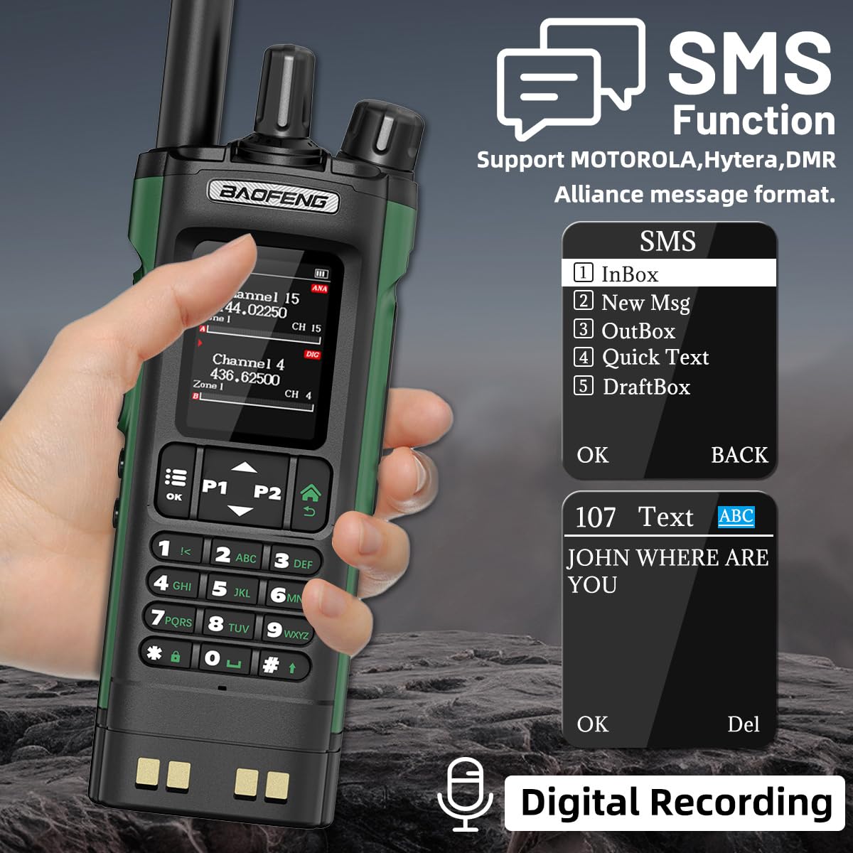 BAOFENG Radio DM32 DMR Radio Ham Radio Handheld Long Range Walkie Talkies Rechargeable 2500/3800mAh Battery GPS DM-32UV Digital Emergency NOAA Weather 5RM Tactical Radio for Survival Gear Hunting