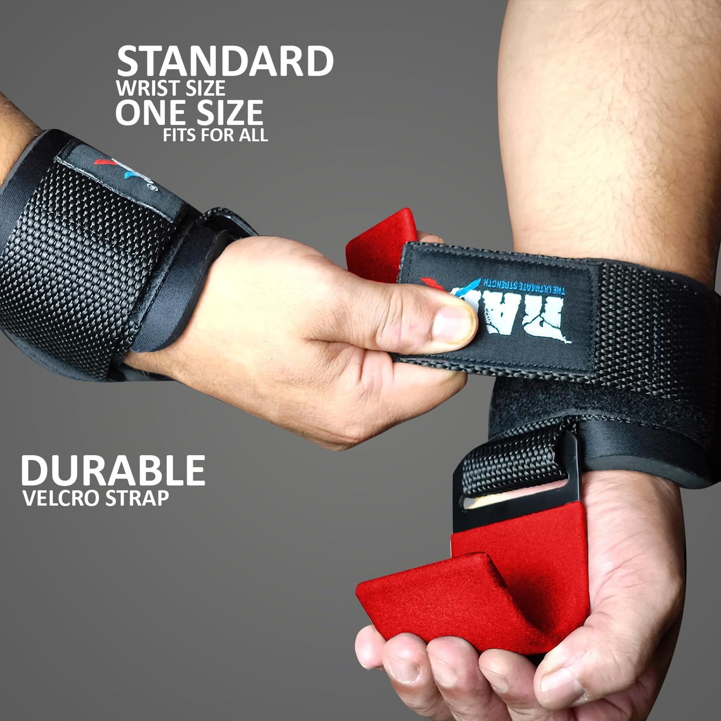 RAD Weight Lifting Hooks for Men & Women – Heavy Duty Gym Hooks with Thick Wrist Padding – Lifting Straps with Hooks for Deadlifts, Pull-Ups, Rows & Powerlifting – Red (Pair)