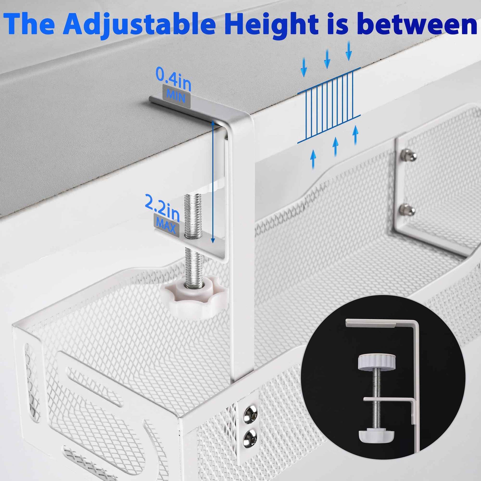 Under Desk Cable Management Tray 25.3 Inch – No Damage Install, Cord Organizer for Office & Home, Wire Organizer for Desk Storage, White
