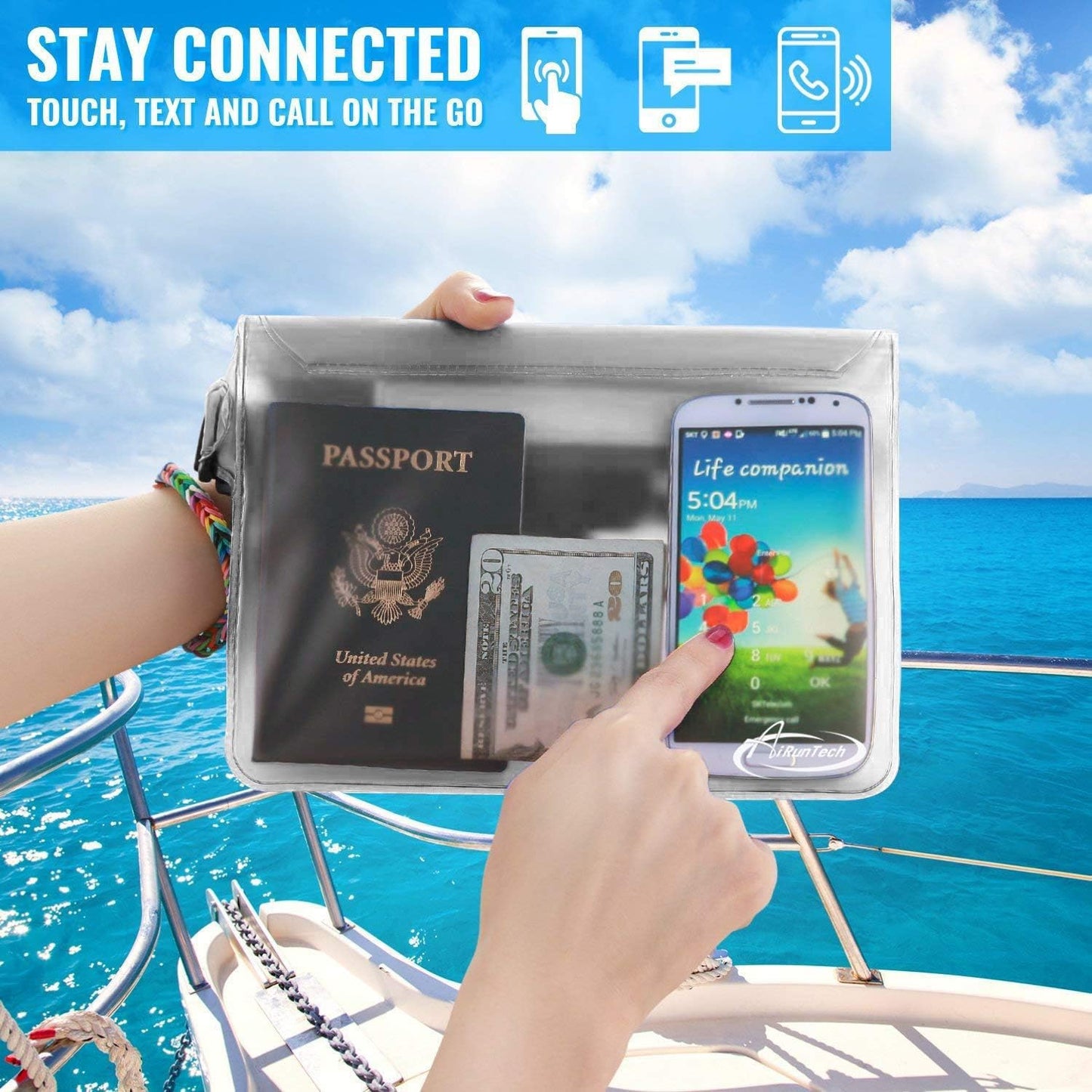 AiRunTech Waterproof Pouch - 2 Pack Waist Strap for Safe, Dry Phone & Valuables | Ideal for Beach, Pool, Boating & Water Activities