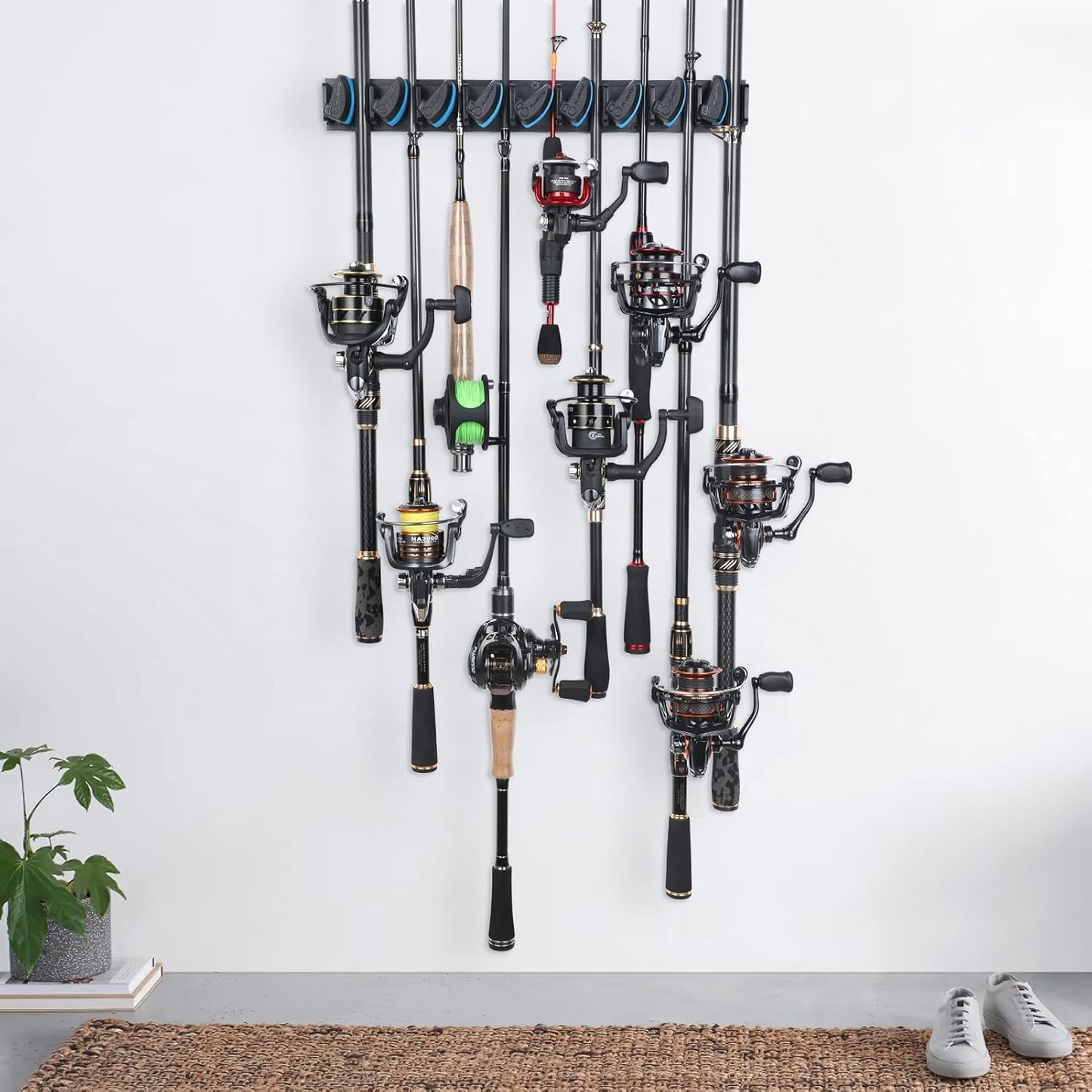 PLUSINNO Fishing Rod Rack - Wall-Mounted Holder for 36 Rods | 4-Pack Fishing Gear Organizer