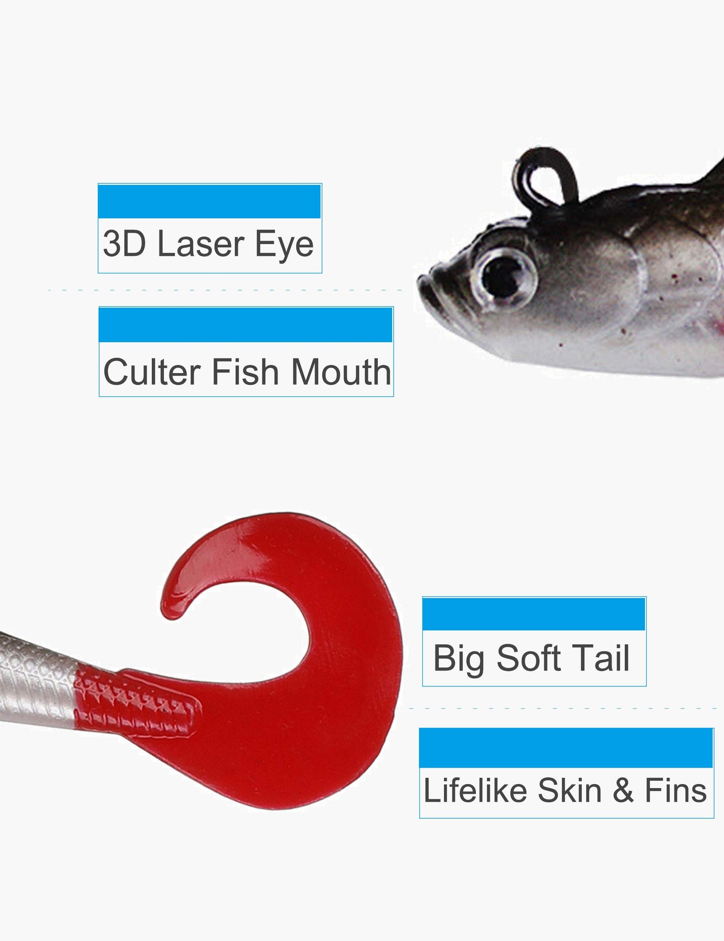 Facikono Lures for Bass Jig Head Soft Swimbait, 6-Pack 6 Colors Plastic Bait for Saltwater/Freshwater Fishing