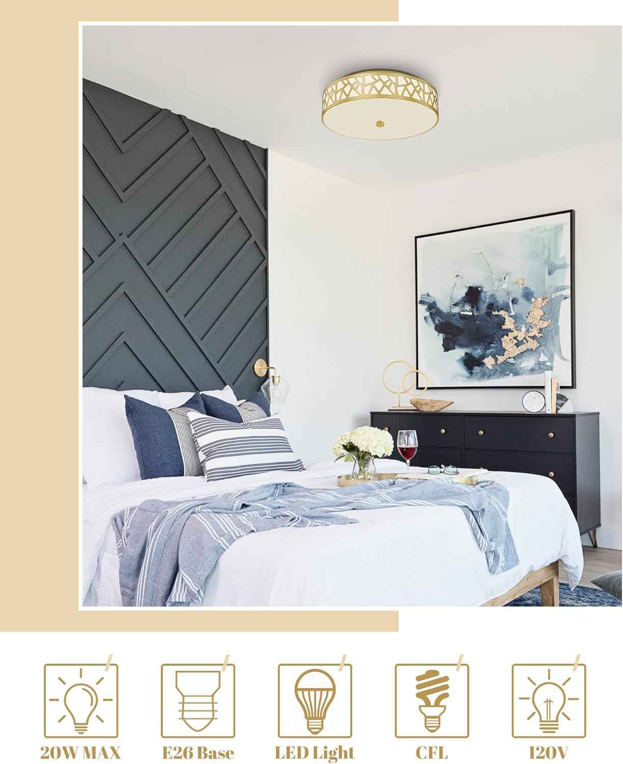 Flush Mount Ceiling Light Fixture 2-Pack - 12-Inch Oil Rubbed Bronze with Frosted Glass Shade for Bedroom, Hallway, Kitchen, Bathroom