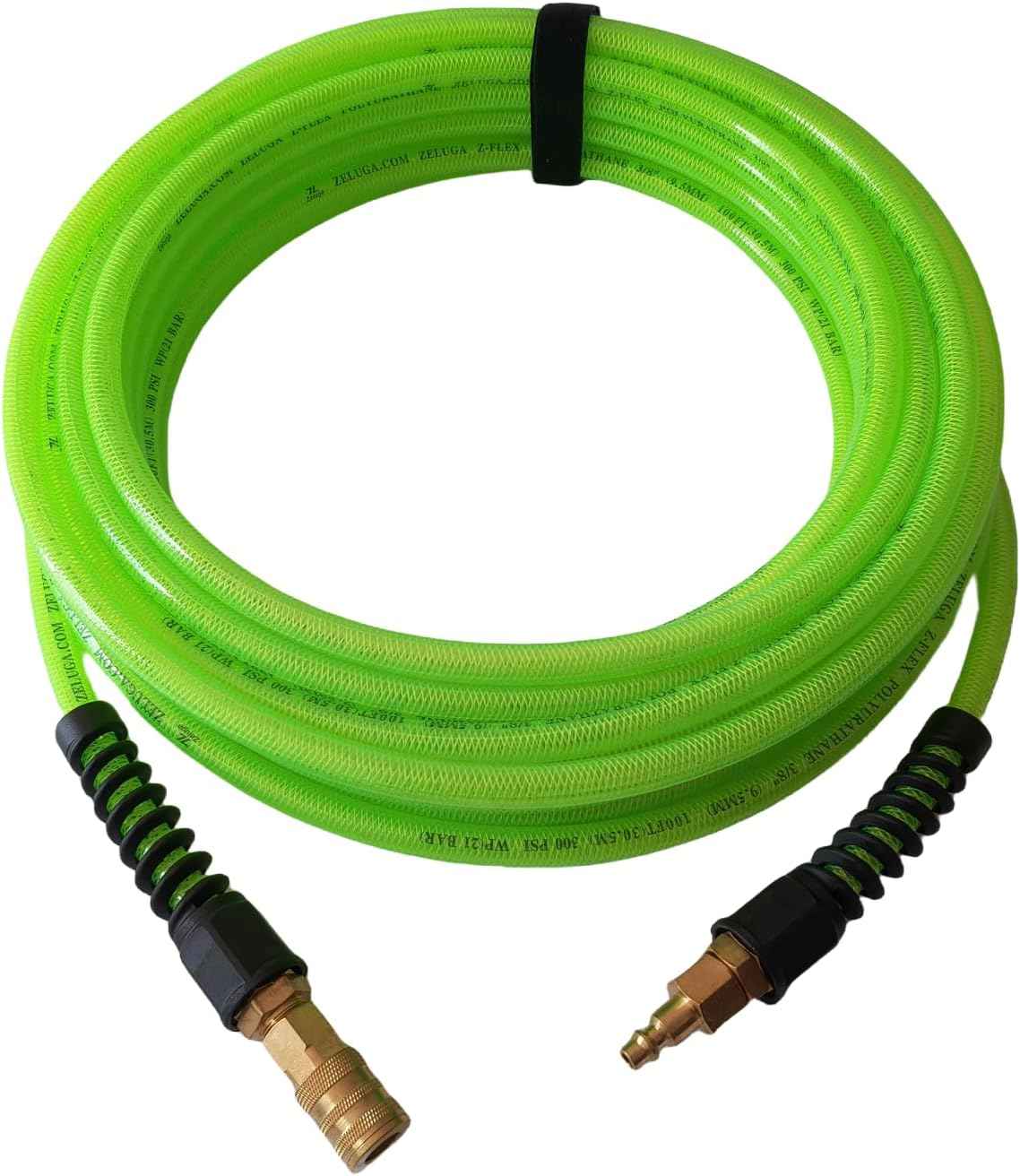 Z-Flex 1/4in. x 100ft. Reinforced Polyurethane Air Hose with Ball Coupler & Safety Plug - 300 PSI