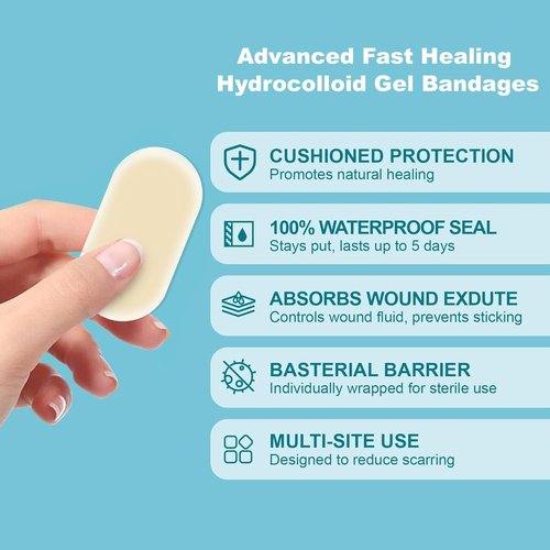 Dodanros Hydrocolloid Gel Bandages - Advanced Fast Healing Wound Care Pads | 0.83 x 1.65 in, 50 Count