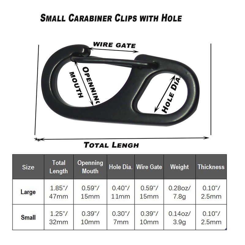 Bytiyar Small Carabiner Clips 1.25 inch (32mm) Metal Snap Hooks with Fixed Eye Spring Gate Keychain Parocord Rope Clasps Accessories, 30 Pcs Black