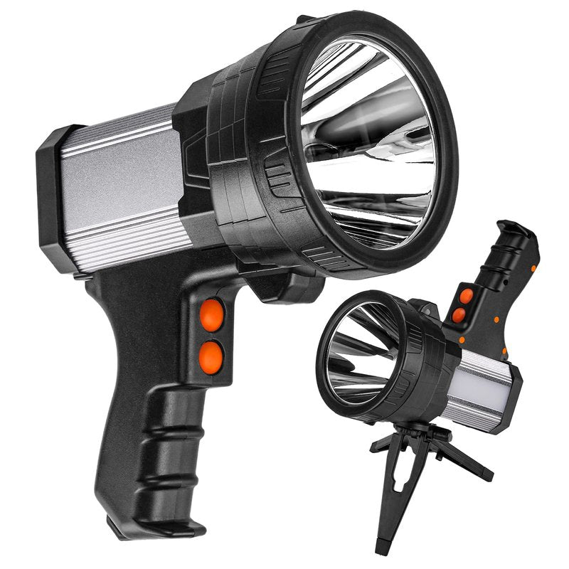 Vanvale Super Bright Rechargeable Spotlight,Handheld Rechargeable LED Flashlight Ultra-Long Standby Lightweight Tactical Searchlight with USB Output Aluminium Alloy Silver Camping Light (White Light)