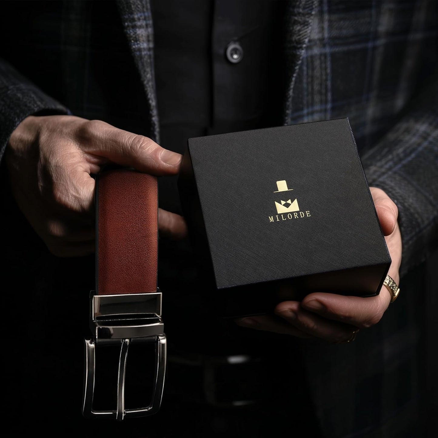 MilorDE Reversible Leather Belt for Men - Adjustable Size - Dual Style Design in One Belt