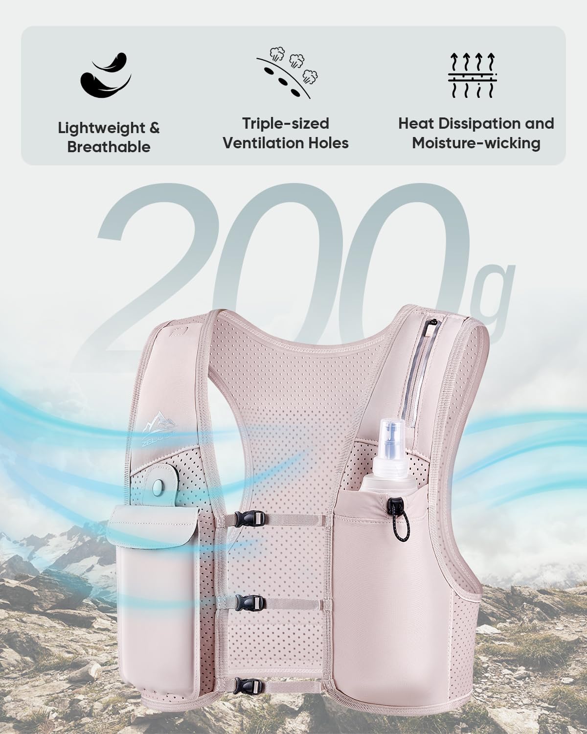 Zelvot Running Vest for Women Men, USA Original Patent, Adjustable Chest Straps Running Hydration Vest with 500ml Soft Flask, Breathable Reflective Hydration Backpack for Hiking (Pink, M/L)