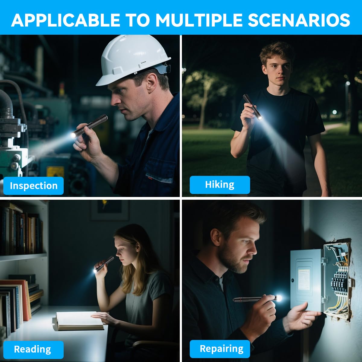 3Pack Pen Flashlight, Pen Light Flashlights High Lumens, Small LED Flashlight, Adjustable Tactical Flash Light, Waterproof Pocket Flashlights with Clip, Aluminum Mini Lights for Inspection Emergency