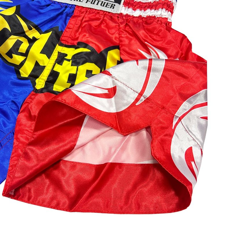 TAIKMD Muay Thai Shorts for Children Traditional MMA Gym Kickboxing Boxing Training Active Shorts (US, Alpha, XX-Small, Regular, Red&Blue)
