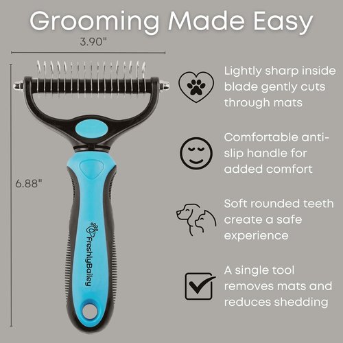 Freshly Bailey Dematting Comb - Safe Deshedding Grooming Tool for Cats & Dogs | Double-Sided Rake