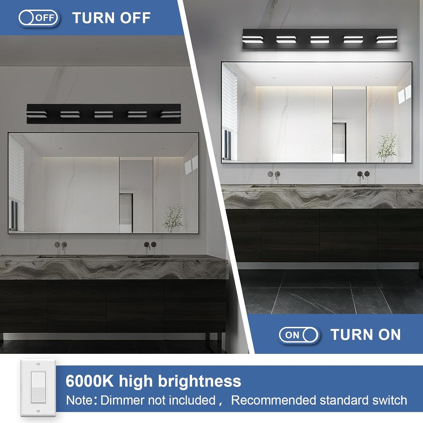 3-Light Modern LED Bathroom Vanity Light Fixture - Black Metal & Acrylic, 16-inch Over Mirror Lighting