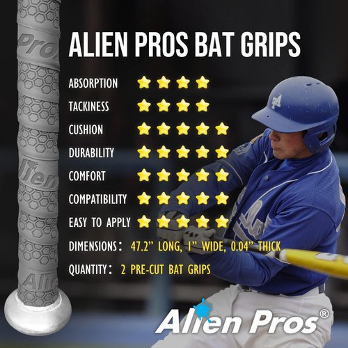 **ALIEN PROS Baseball Bat Grip Tape - Pro Quality Precut 1.1 MM (2 Pack) for Epic Home Runs**