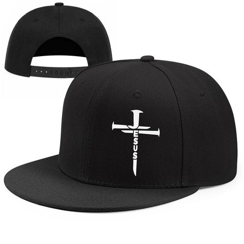 Christian Cross Hats Snapback Baseball Hat for Men Jesus 3 Nail Crosses Flat Bill Hats for Women Black Baseball Cap Adjustable Snap Backpack Dad Trucker Hat Christian Religious Gifts for Men Women