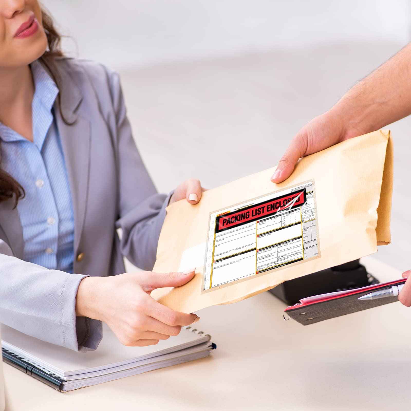 1000 Pcs Packing Slip Envelope Pouches Clear Self Adhesive Shipping Label Sleeves Waterproof Packing List Envelopes Pockets Top Loading Shipping Pouches Enclosed Bags (Red,7.5" x 5.5")