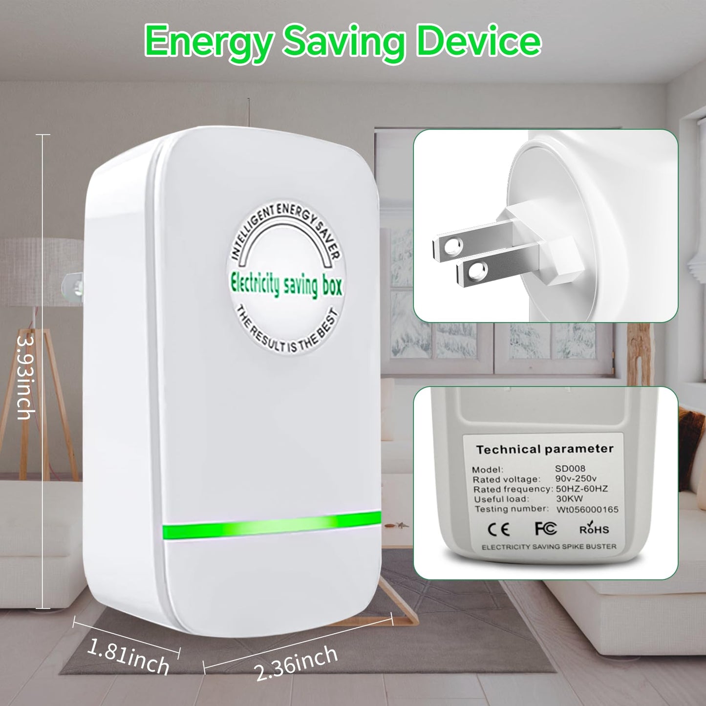 Power Saver Pro, Stop Watt Energy Saving Device, Intelligent Energy Savers Plug in, Electricity Saving Box Voltage Stabilizer for Home Office US Plug 90V-250V 30KW 2Pack