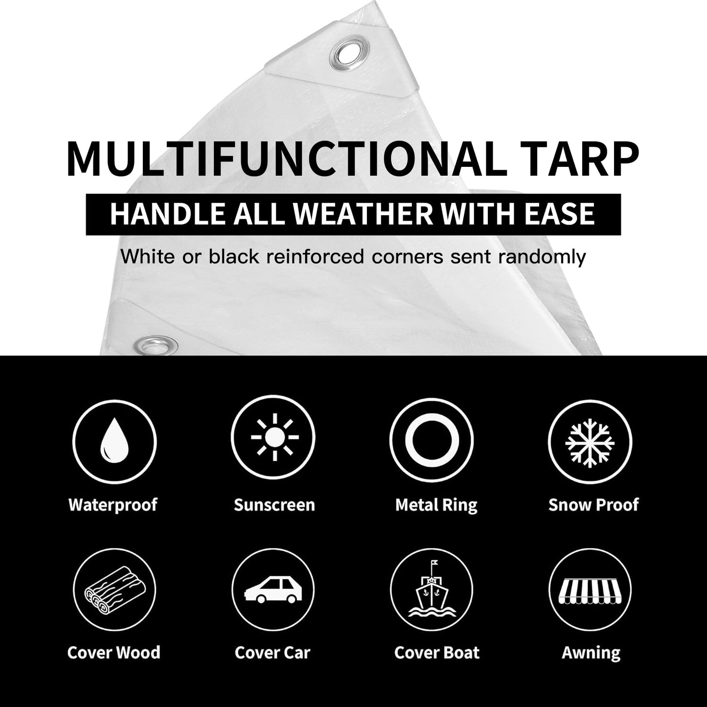 TARPAL 30'x30' White Tarp Waterproof 7.5 mil Medium Duty All Purpose Poly Tarps Cover Waterproof,Snow Proof UV Protection,Rip and Tear Proof,Poly Tarpaulin