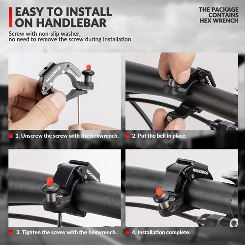 ROCKBROS Bike Bells Hidden MTB Bells Bicycle Bells for 22.2mm Handlebars, More Than 100dB, Clear & Long Sound Ringer, Mountain Bike, Scooter, Youth Bike, Black