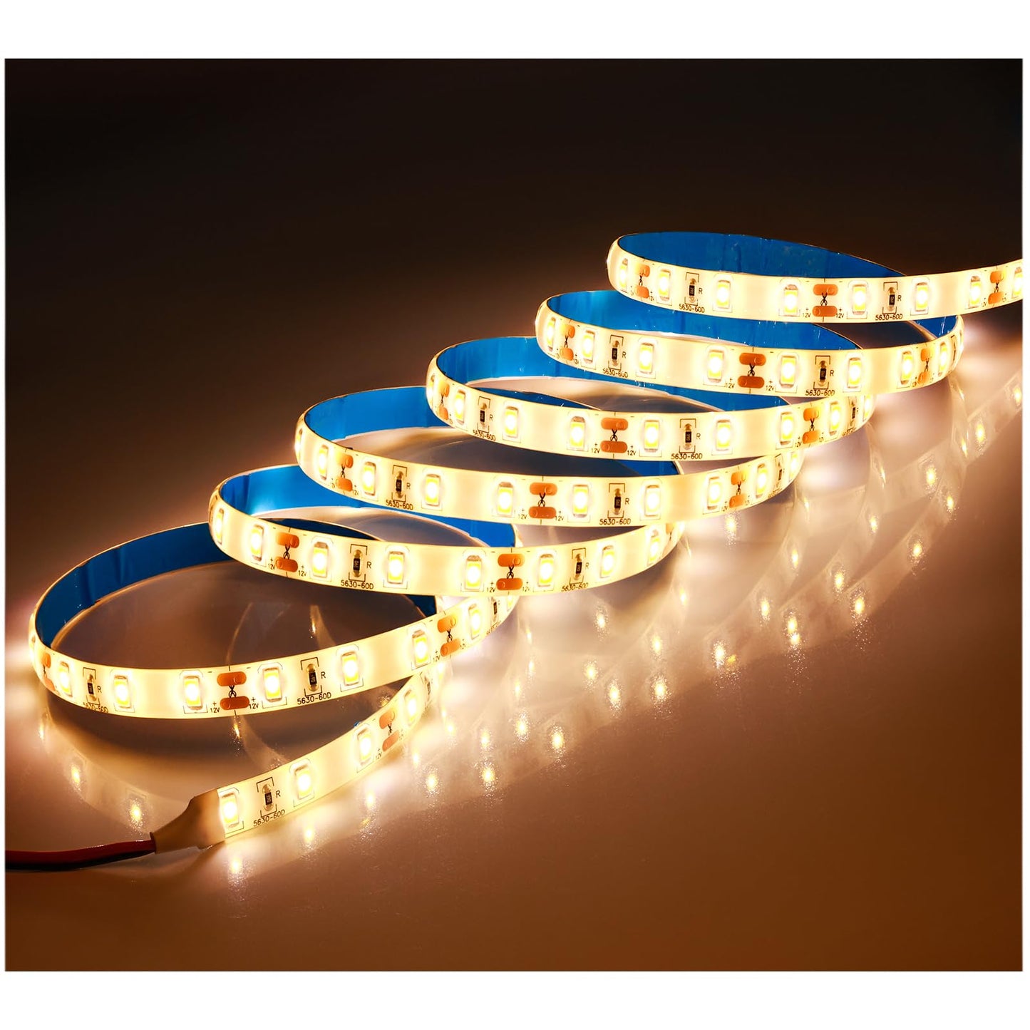 12V Warm White Led Strip Light 6.56Ft Dimmable Light Strip, SMD 5630 IP65 Waterproof 3500K Flexible Tape Lights 120 LEDs Rope Light for Bedroom, Desk, Kitchen, Indoor, Outdoor Decoration
