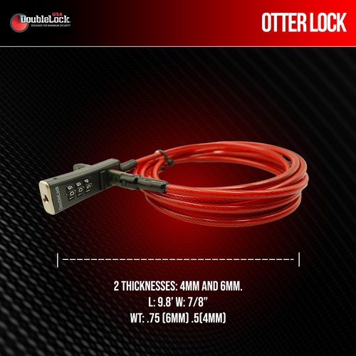 DoubleLock Otter Integrated Combination Cable Lock (4mm) – 10ft Weatherproof Steel Cable, Keyless Resettable Lock for Outdoor Gear, Bikes, Coolers, Kayaks, and Sports Equipment