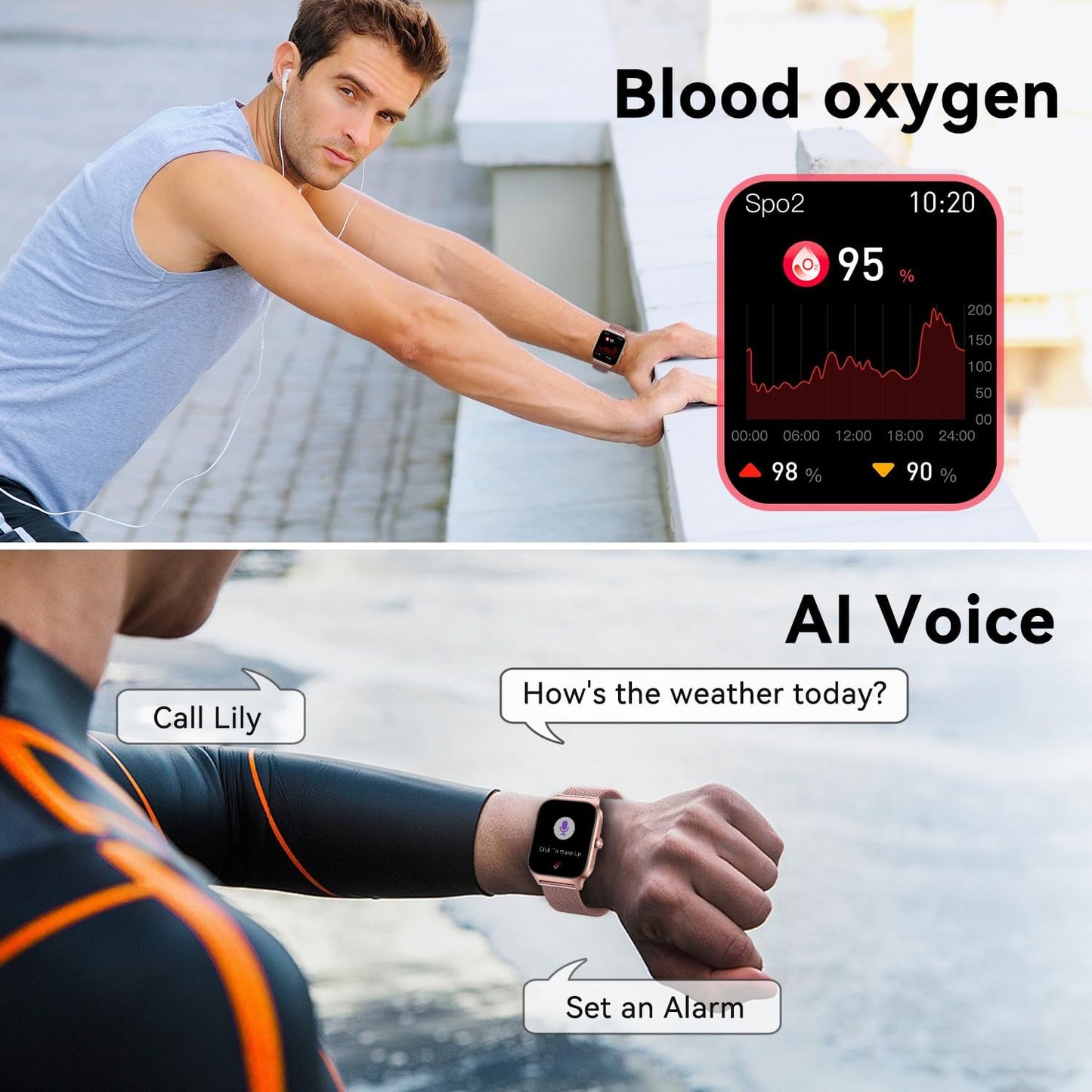 Skiennix Smart Watch | Women's Fitness Tracker - Rose Gold, Bluetooth, Waterproof, Heart Rate Monitor