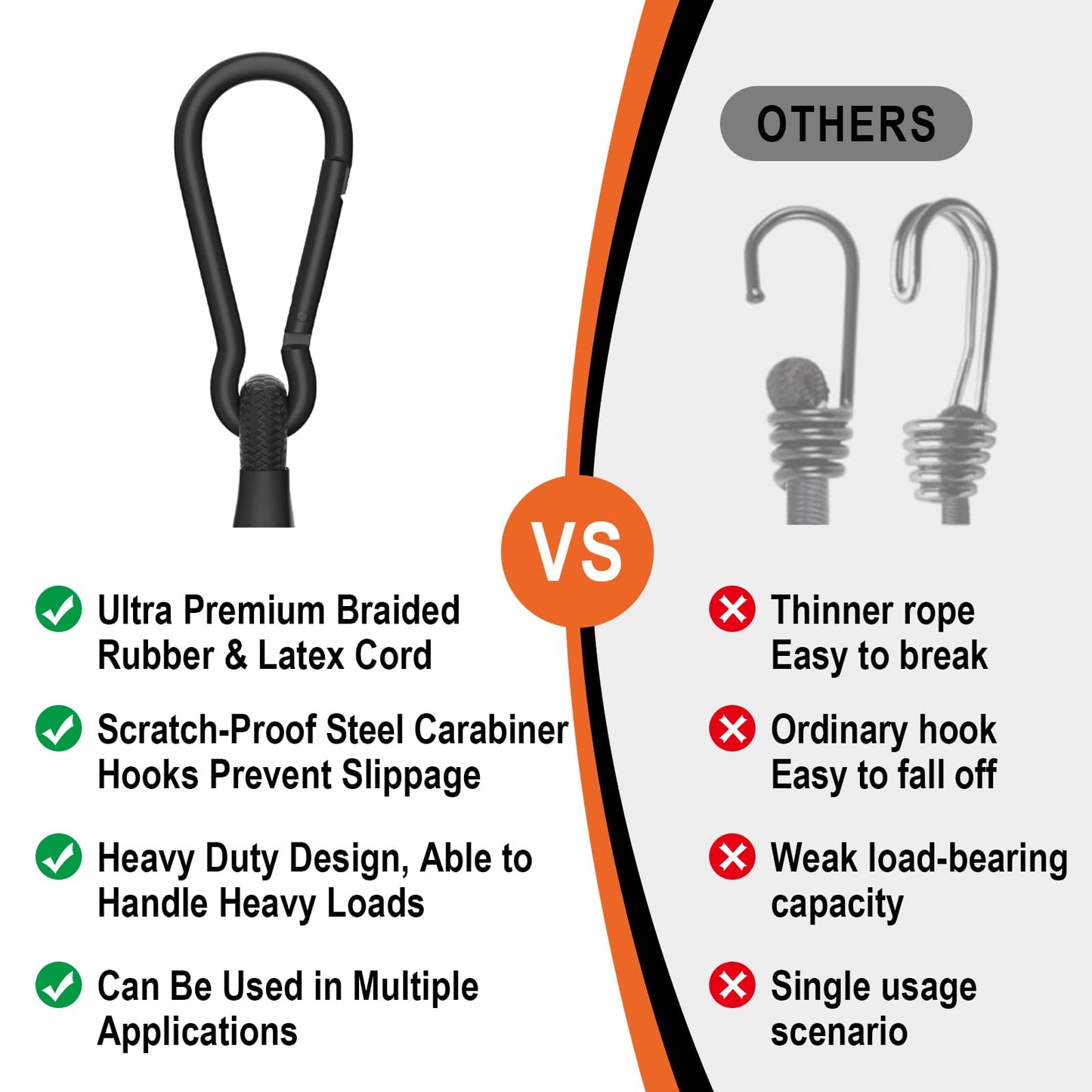 4 Pack 12 Inch Bungee Cords with Carabiner Hooks – Heavy Duty 1/3 Inch Elastic Rope for Secure Camping Gear, Tent Setup, and Bike Rack