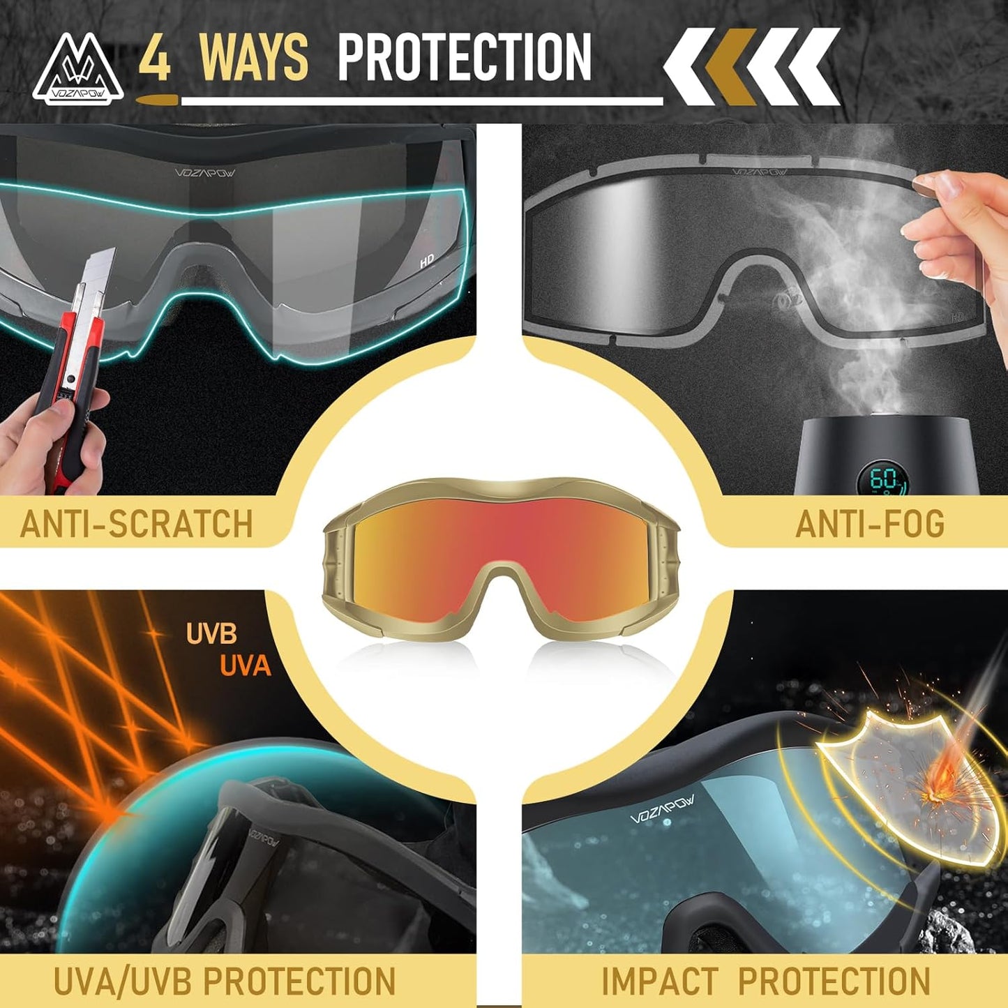 Airsoft Goggles - Anti-Fog ANSI Z87.1 Certified Safety Glasses | Impact Resistant Tactical Eyewear