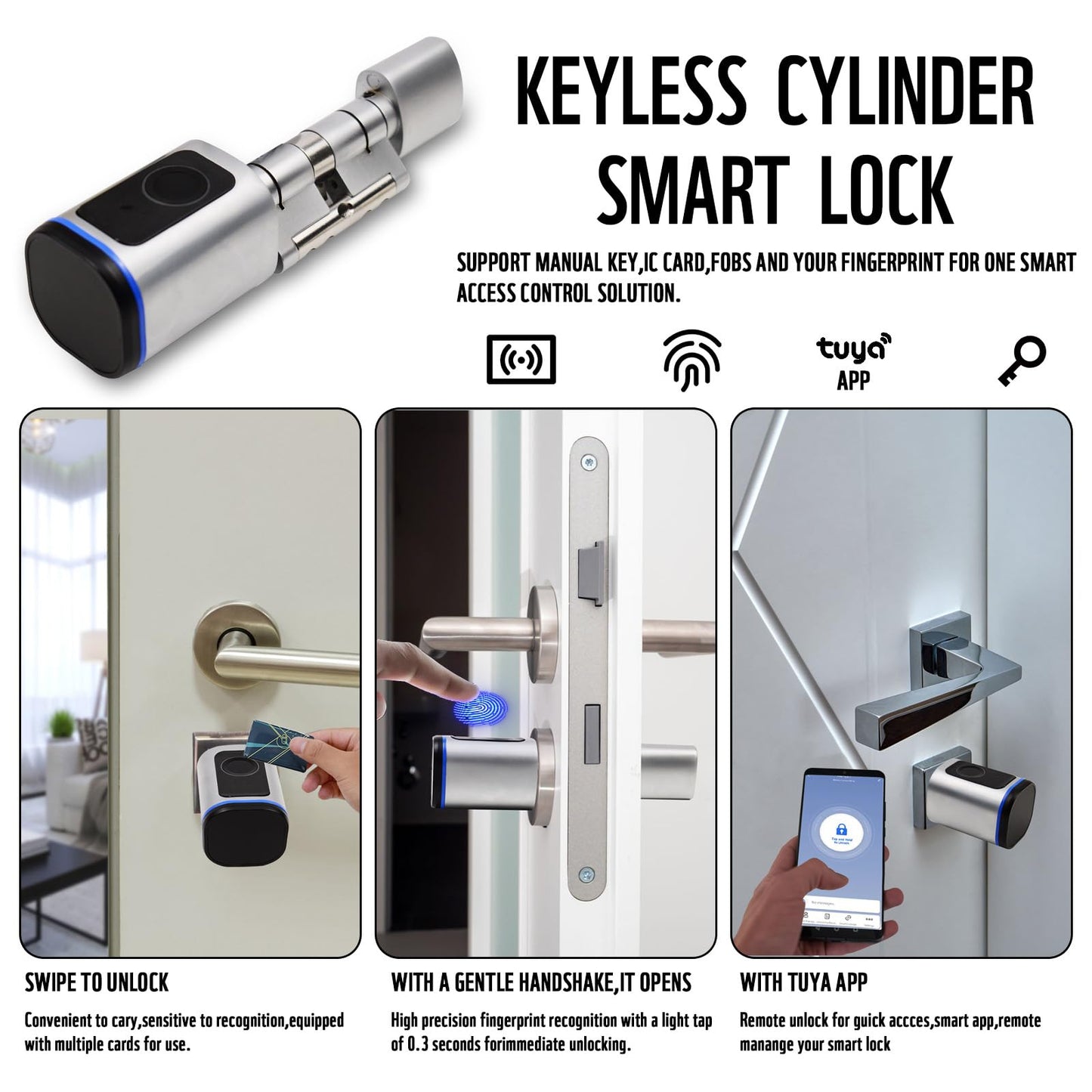 Intelligent Door Locks Fingerprint IC Card Key Cell Phone Application Household Intelligent Electronic Locks Applicable to Wooden Iron Security Door