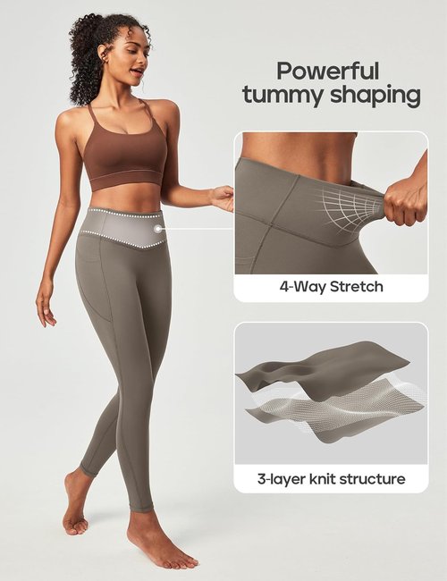 Heathyoga Compression Leggings for Women - Tummy Control, No Front Seam, Pocketed Yoga Pants